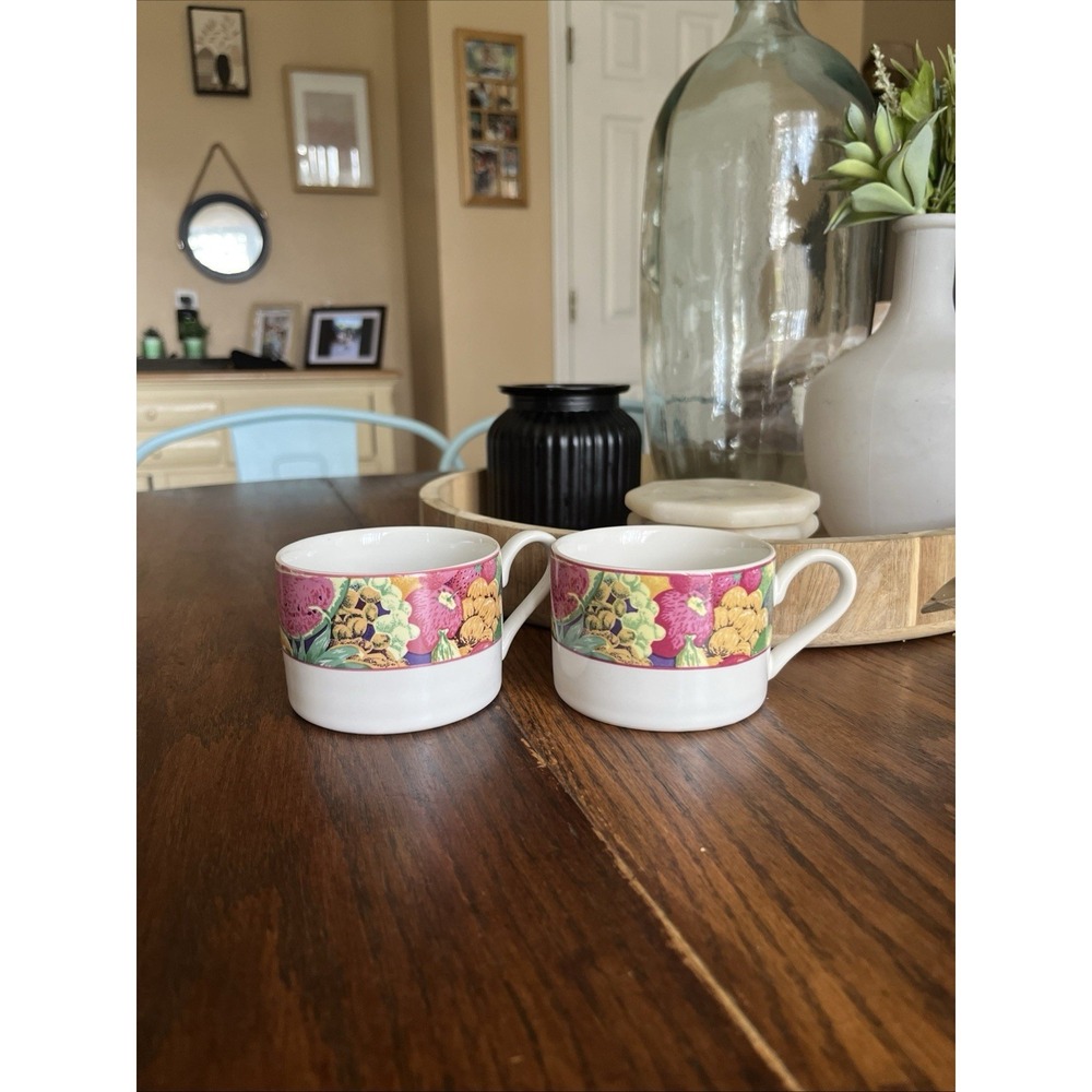 Riviera Van Beers Vineyard Signature Painted Summer Fruits  Coffee Mugs Set of 2